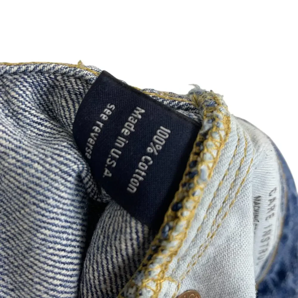 JCREW Vintage Slim Jeans Size 32X33 Destroyed Holes 100% Cotton Blue Paint Denim